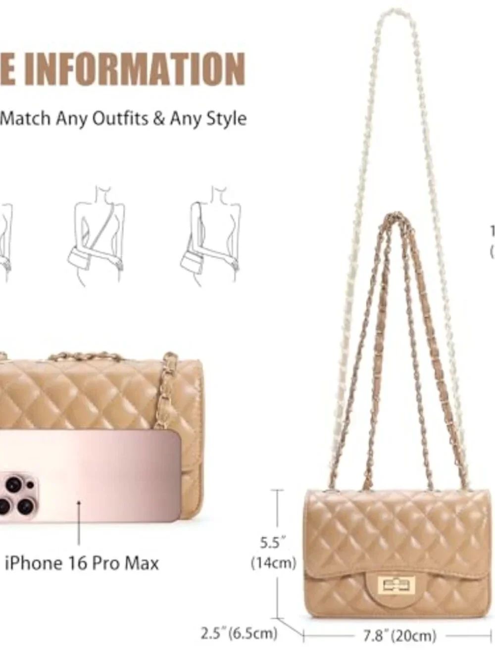 Small Quilted Crossbody Purse Faux Leather Satchel with Chain Strap